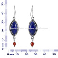 Designer Lapis Y Coral Gemstone 925 Plata De Ley Pendiente Joyería